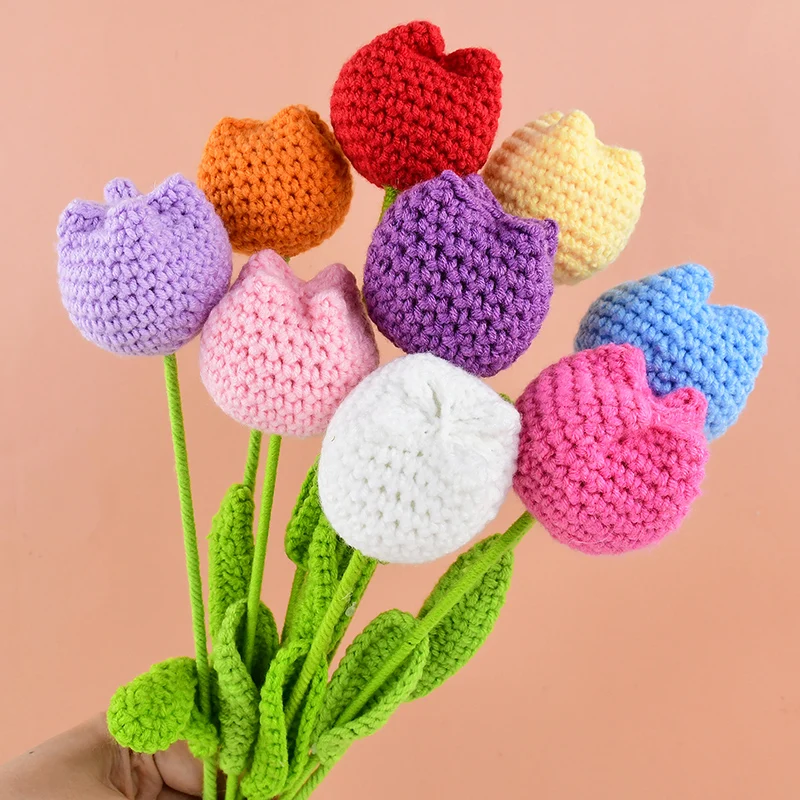 

1pc Rose Crochet Flowers Colorful Many Kinds Flowers Heart Office Ornamental Mother's Day Wedding Party Decoration Supplies