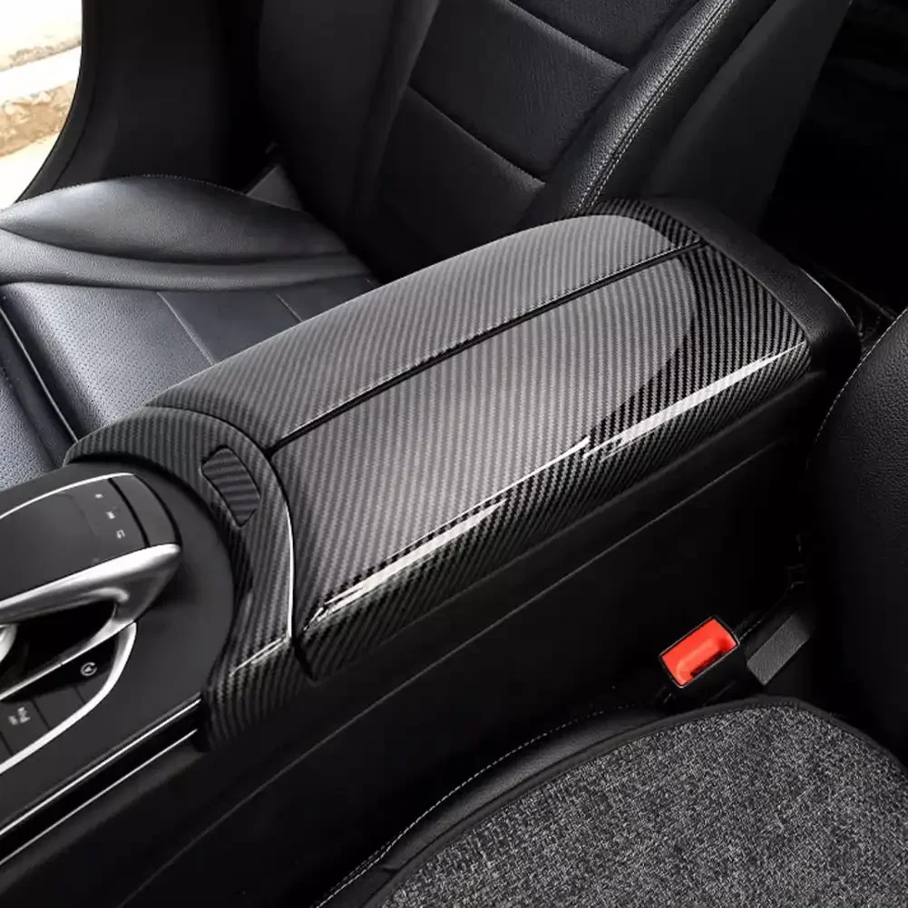 4 ชิ้นคาร์บอนไฟเบอร์ Car Center Armrest กล่องแผงปุ่มสวิทช์อุปกรณ์ตกแต่งภายในสําหรับ Mercedes Benz E GLC C class W205