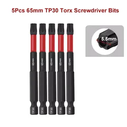 Torx Screwdriver Bit Set, T20, T25, T27, T30, 65mm Length, Magnetic, Tamper Proof, Security Torx, Impact Driver Bits, 5Pcs