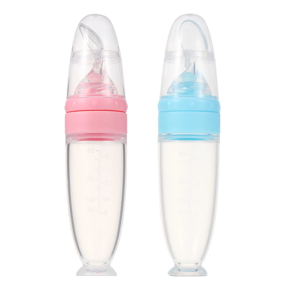 

2pcs Feeding Bottle Squeeze Food Dispensing Rice Paste Spoon Kids Portable Travel Home Use Squeeze Feeder Bottle Silicone