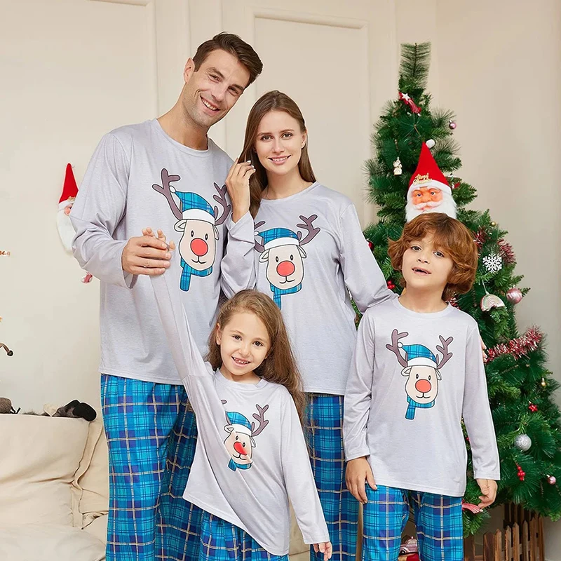 عيد الميلاد الأسرة مطابقة وتتسابق منامة الأسرة نظرة الملابس مجموعات الكرتون طباعة الأب الأم الاطفال الطفل عيد الميلاد ملابس خاصة منامة