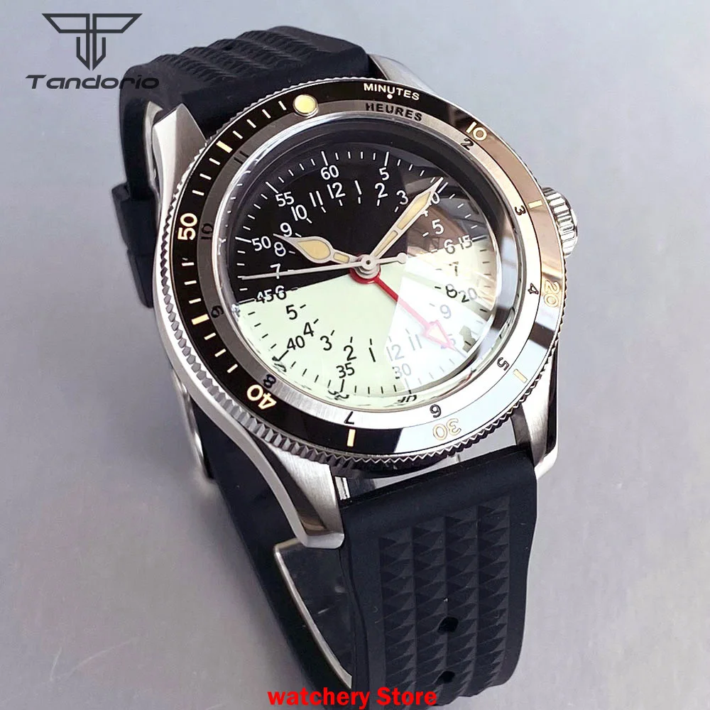 Jam Tangan Otomatis Tandorio Kustom Jam Tangan Kaca Safir Ganda Pergerakan GMT NH34A Jam Tangan Pria Dial Setengah Bercahaya 20ATM