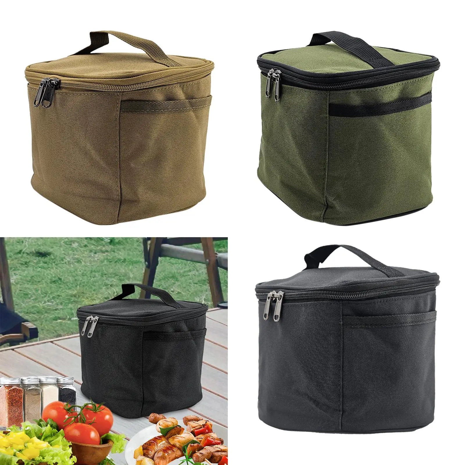 Portable Spice Bag Lightweight Cooking Pouch Barbecue Tool Canvas 5 Grid with Handle Portable Backpacking Outdoor Tableware Bag