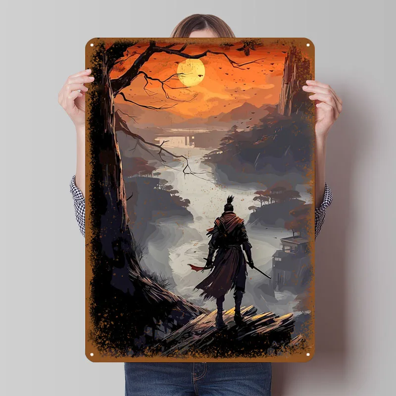 Sekiro The Wolf Samurai Sign Video Game Poster Decoration Living Room Decor Custom Metal Tin Signs for Wall Art Decoration Bar