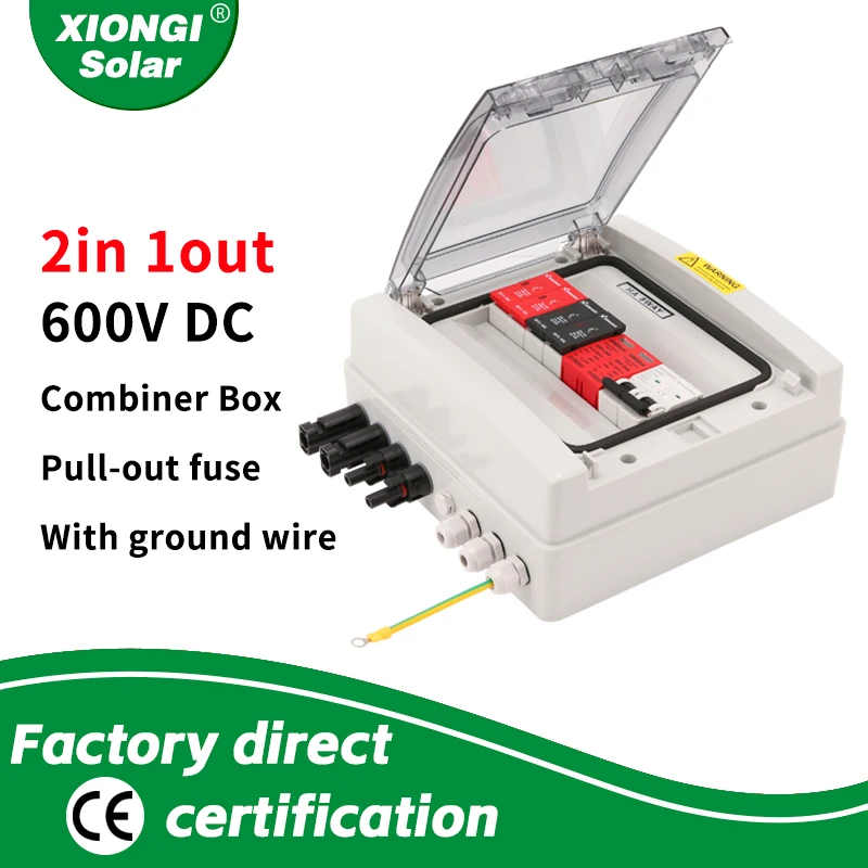 

Solar photovoltaic PV Combiner Box With Lightning Protection 2 input 1 out DC 600V Fuse MCB SPD Waterproof 2-string Box IP65