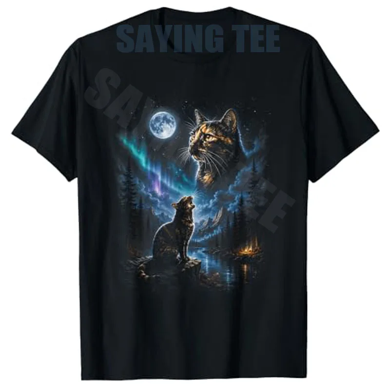 Schildkrötenkatze heult den Mond an – Vintage Katzen-Halloween-T-Shirt – Y2K 90er Jahre Kunst – Grafik für Katzenliebhaber – Ästhetische Kleidung – Neuheit-T-Shirt – Detail 7