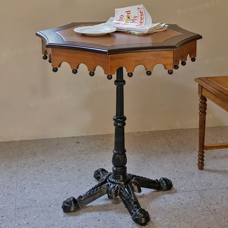 For Carousel Table Retro Solid Wood Polygon Small Table Household French Small Apartment Balcony Tea Table Creativity