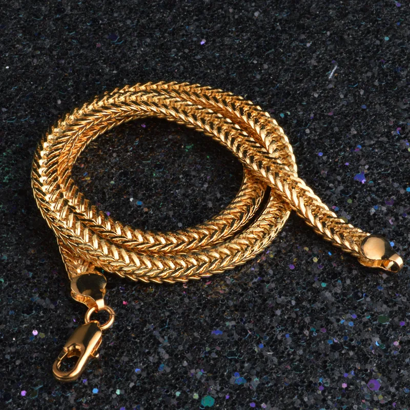 

Luxury 24K 9999 Pure Gold real gold Women's 6MM 20inch Foxtail Chain Clavicle Bone Chain Snake Bone Chain