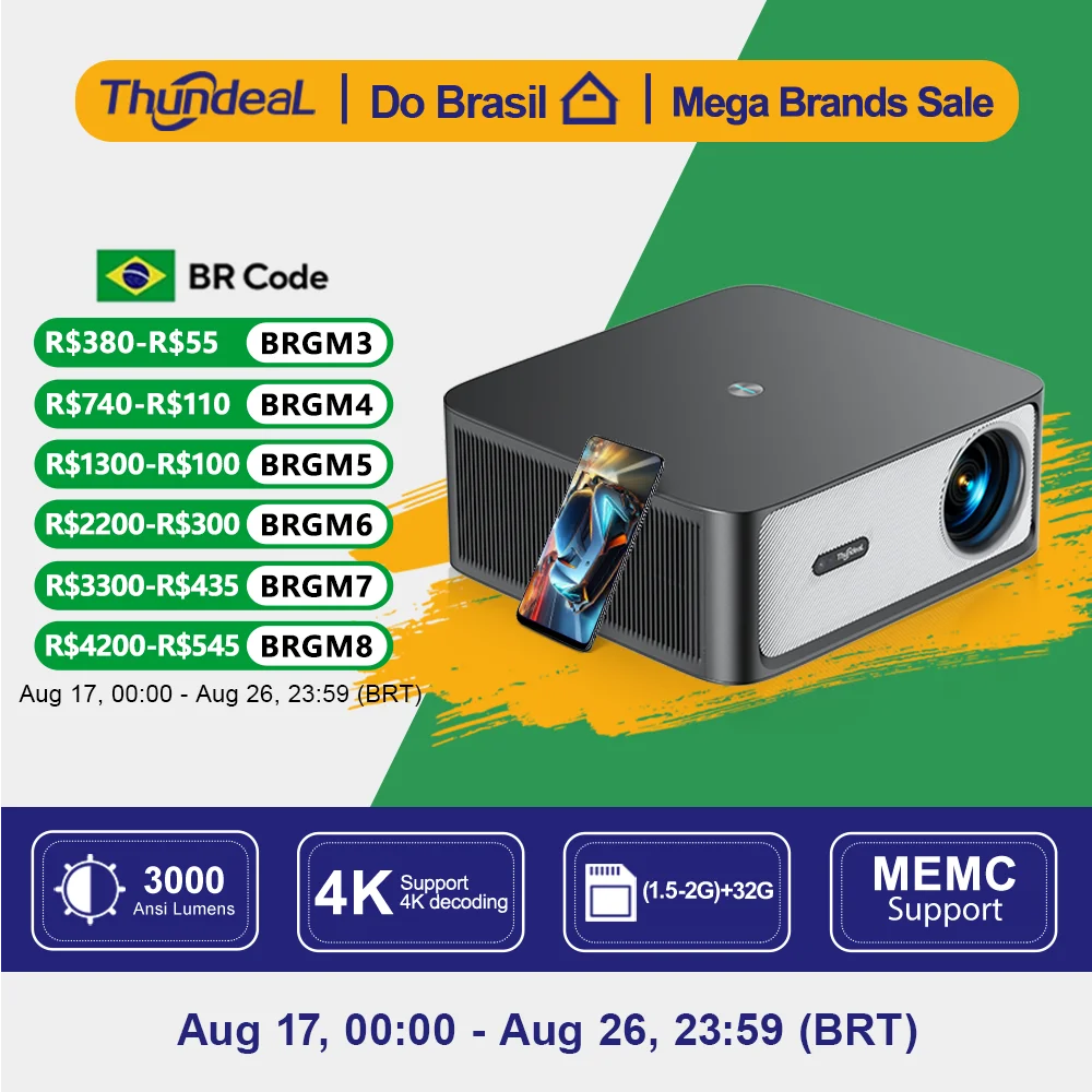 NO BRASIL -  Projetor ThundeaL 3000 ANSI Lúmens 4K Full HD TD98Pro  🆘🇧🇷