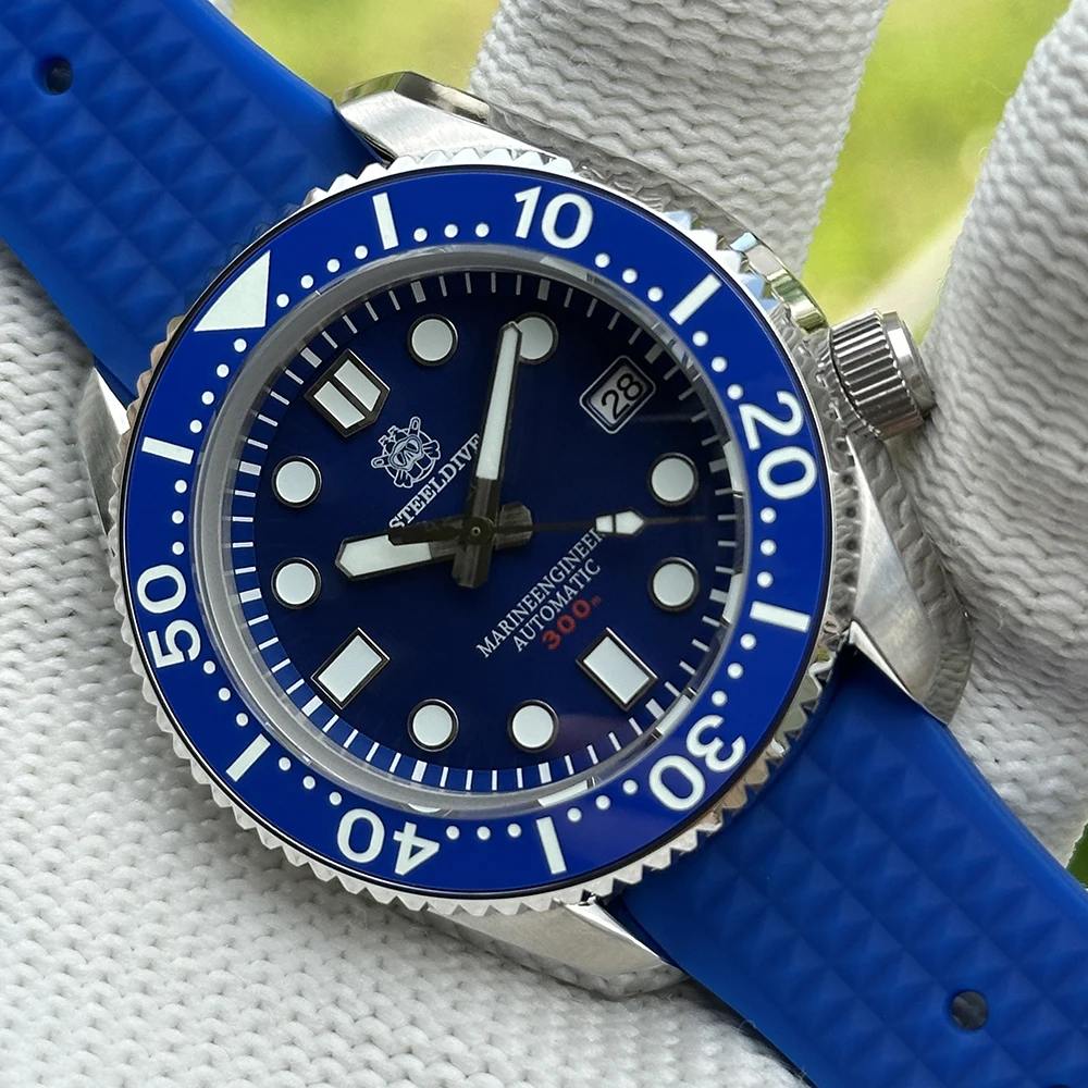 Официальные часы STEELDIVE SD1968, 44 мм, цельный корпус, синий циферблат, водонепроницаемость 300 м, автоматический механизм NH35, мужские дайверские часы, сапфировое стекло