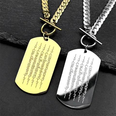Thai Buddhism Scripture Tag Pendant Necklace for Women Men Stainless Steel Gold Color Amulet Faith Choker Chain Jewelry Gift