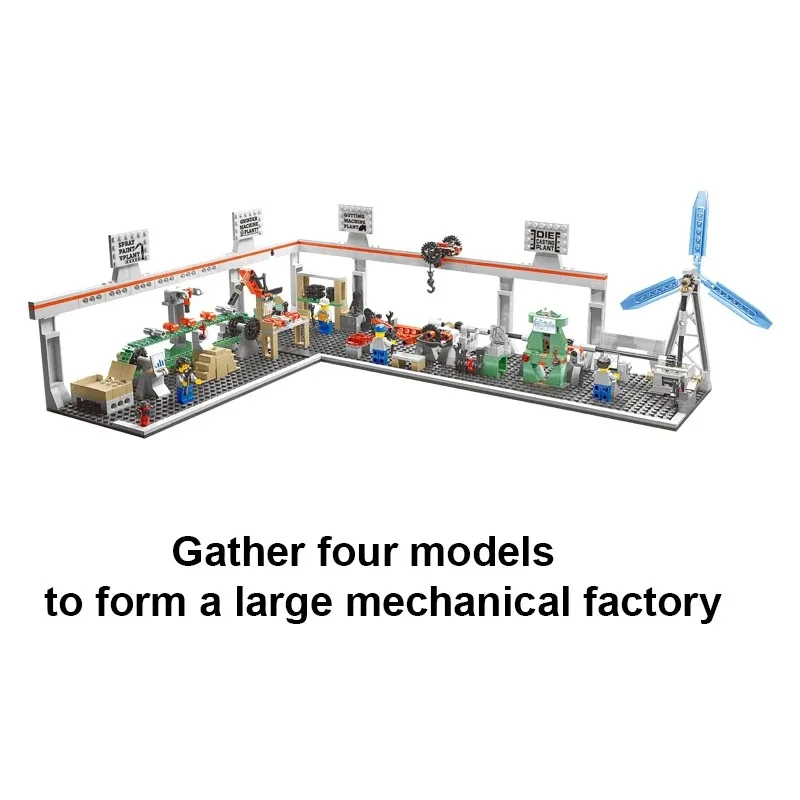 4in1 Creative Industrial Machinery Factory Wind Power Generation Building Blocks Pipelining Production Assemble Bricks Kids Toys