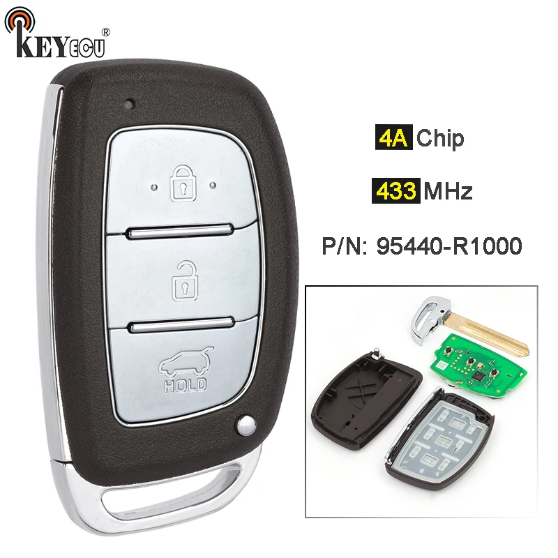 KEYECU 433MHz 4A Chip P/N: 95440-R1000 Smart Keyless Remote Car Key for Hyundai HB20 2020+