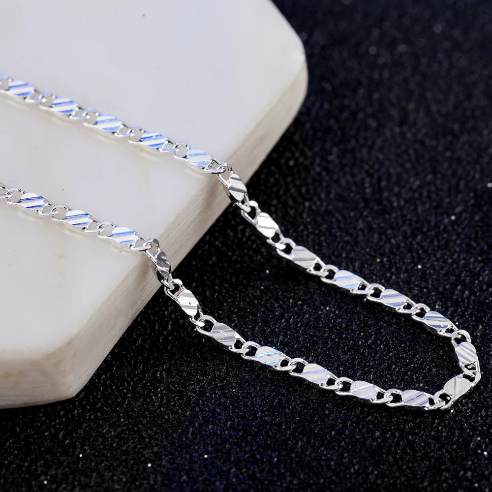 

Luxury 925 Sterling Silver elegant 2MM flat Clavicle chains Necklaces for Men Women wedding Accessories party fine Jewelry gifts