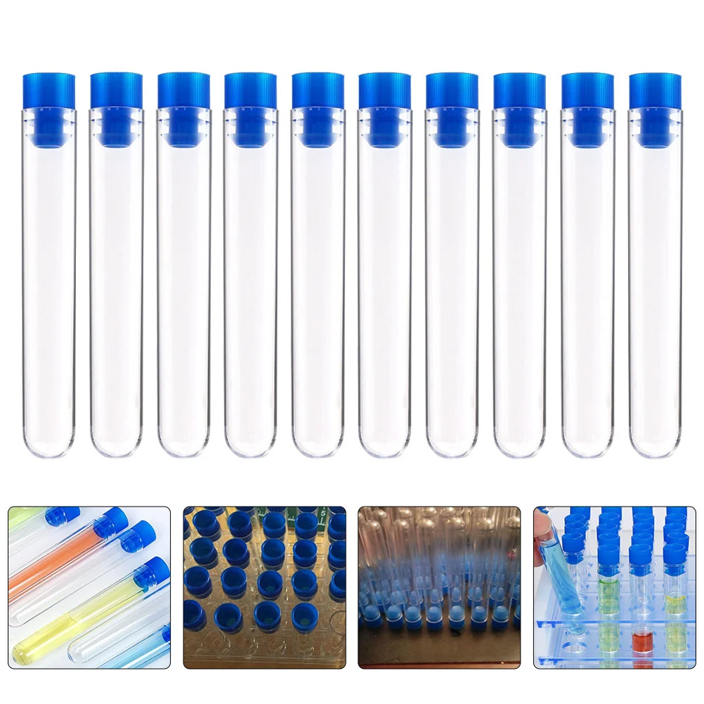 50 Pcs plastic Test Tube Transparent Laboratory Test Tubes With Caps Stopper School Lab Supplies Accessories Chemistry Equipment