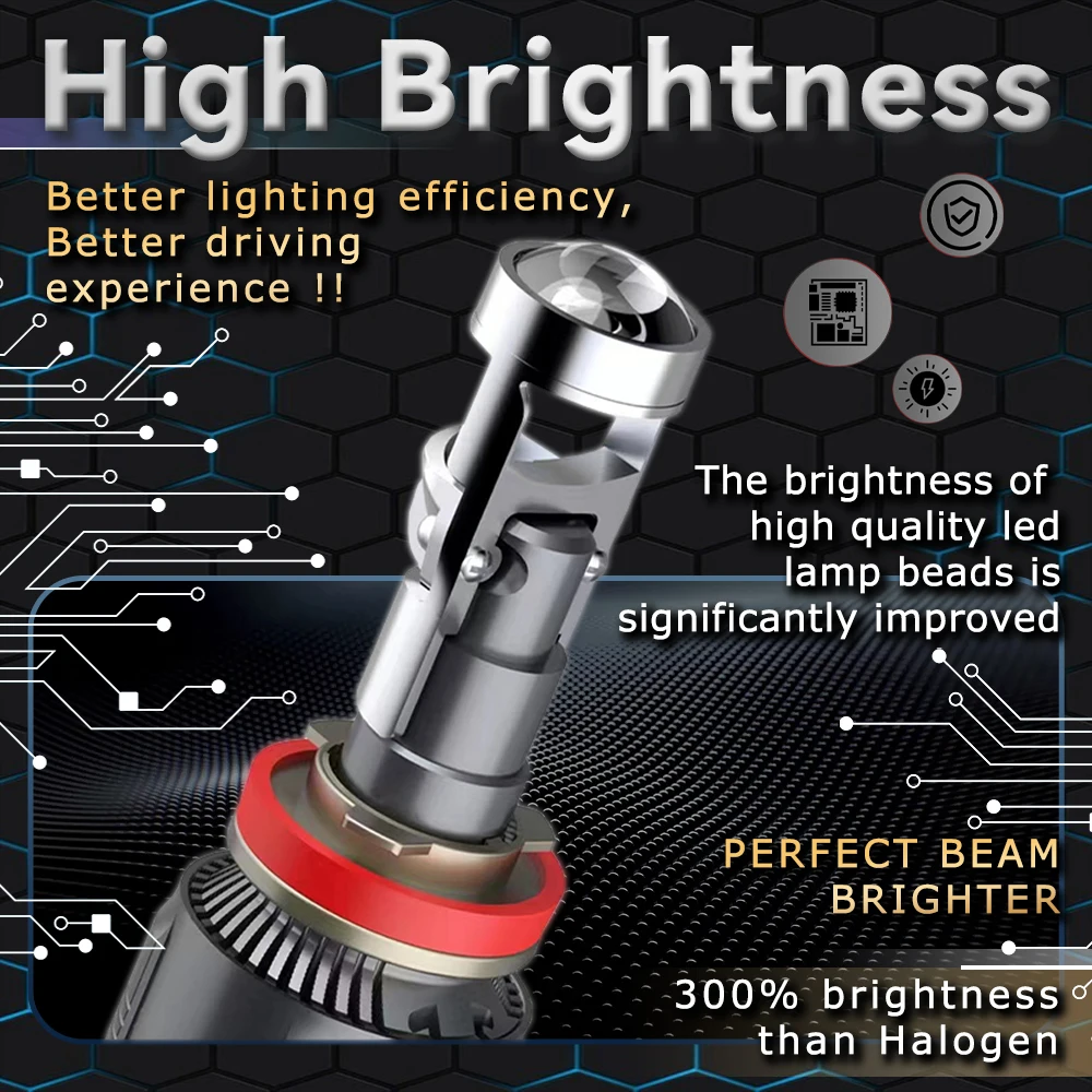 2PCS High Power 9005 H7 H11 LED Mini Lens Headlight High/Low Beam Canbus Turbo LED Projector Bulb 6000K Auto/Moto Lamp Fog Light