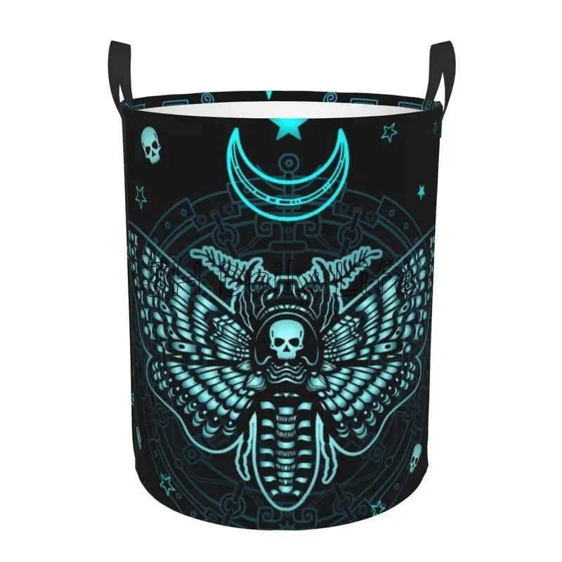 Mystical Moth Skull Dead Head Round Laundry Basket Large Capacity Cloth Hamper Storage Basket Oxford Toy Organizer for Home Dorm