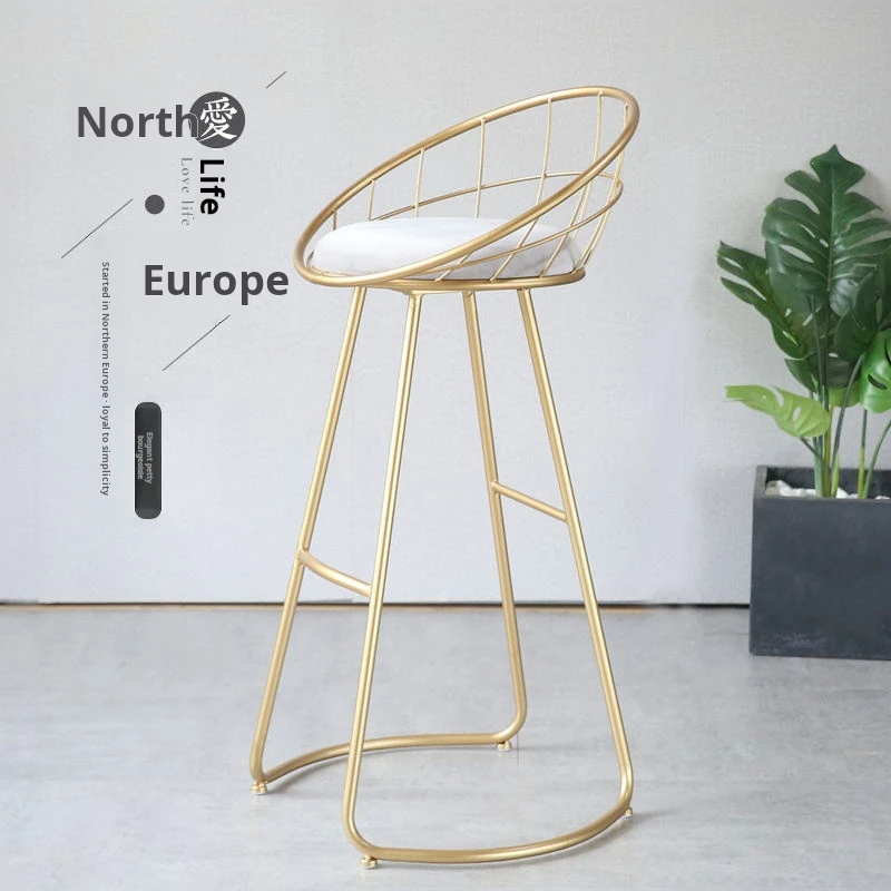 Modern Minimalist Bar Chairs Kitchen High Stool Milk Tea Shop Nordic Metal Barstool Home Bar Counter Backrest Chair Furniture