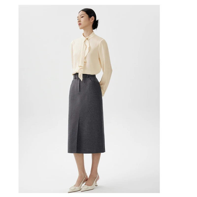 

Luxury 100% Mulberry Silk Women's Long-sleeved Shirt Silk Stand Collar Top Business Activities Temperament Elegant High-end