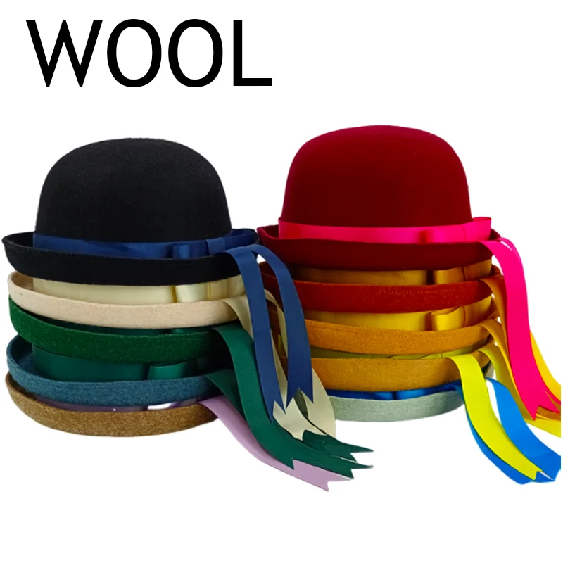 

WOOL Spring Summer Vintage British Jazz Curling Top Hat Retro Fedoras Hats for Women Couple Cap Curling Round Top Hat
