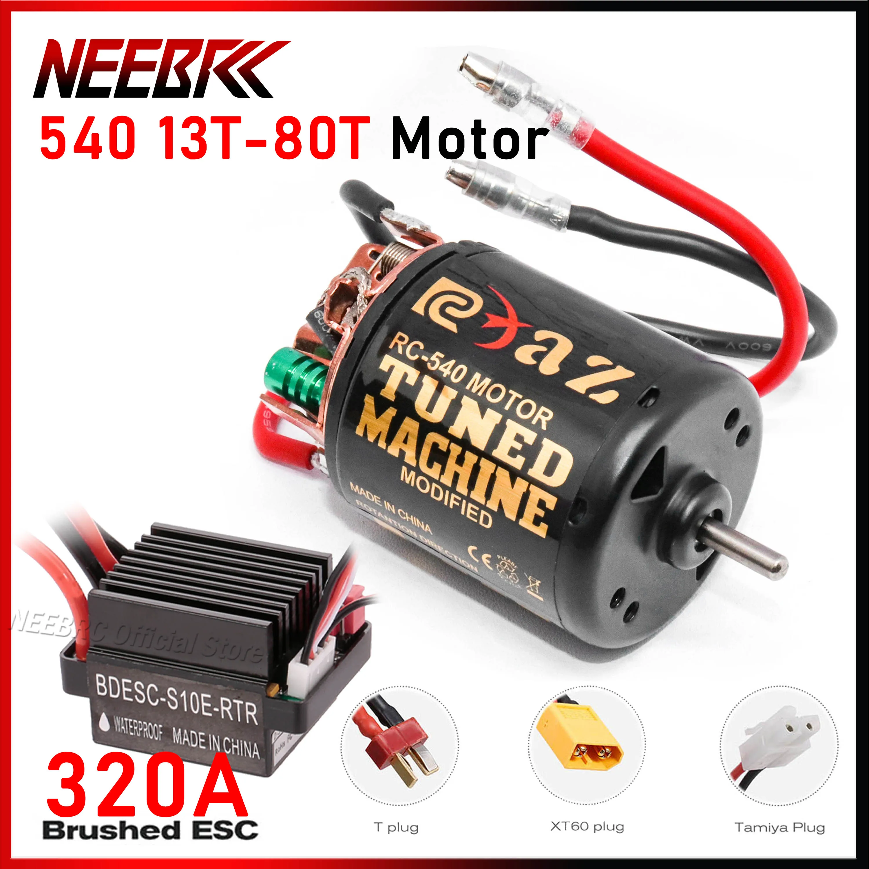 

NEEBRC 540 13T-80T Waterproof Brushed Motor 320A ESC 5V/2A BEC 60A Speed Controller 2-3S for 1/10 RC Crawler Car Model Wltoys