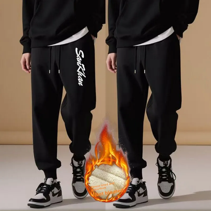 

Новые зимние мужские утепленные брюки на флисовой подкладке с манжетами, свободные повседневные брюки больших размеров, теплые универсальные спортивные штаны