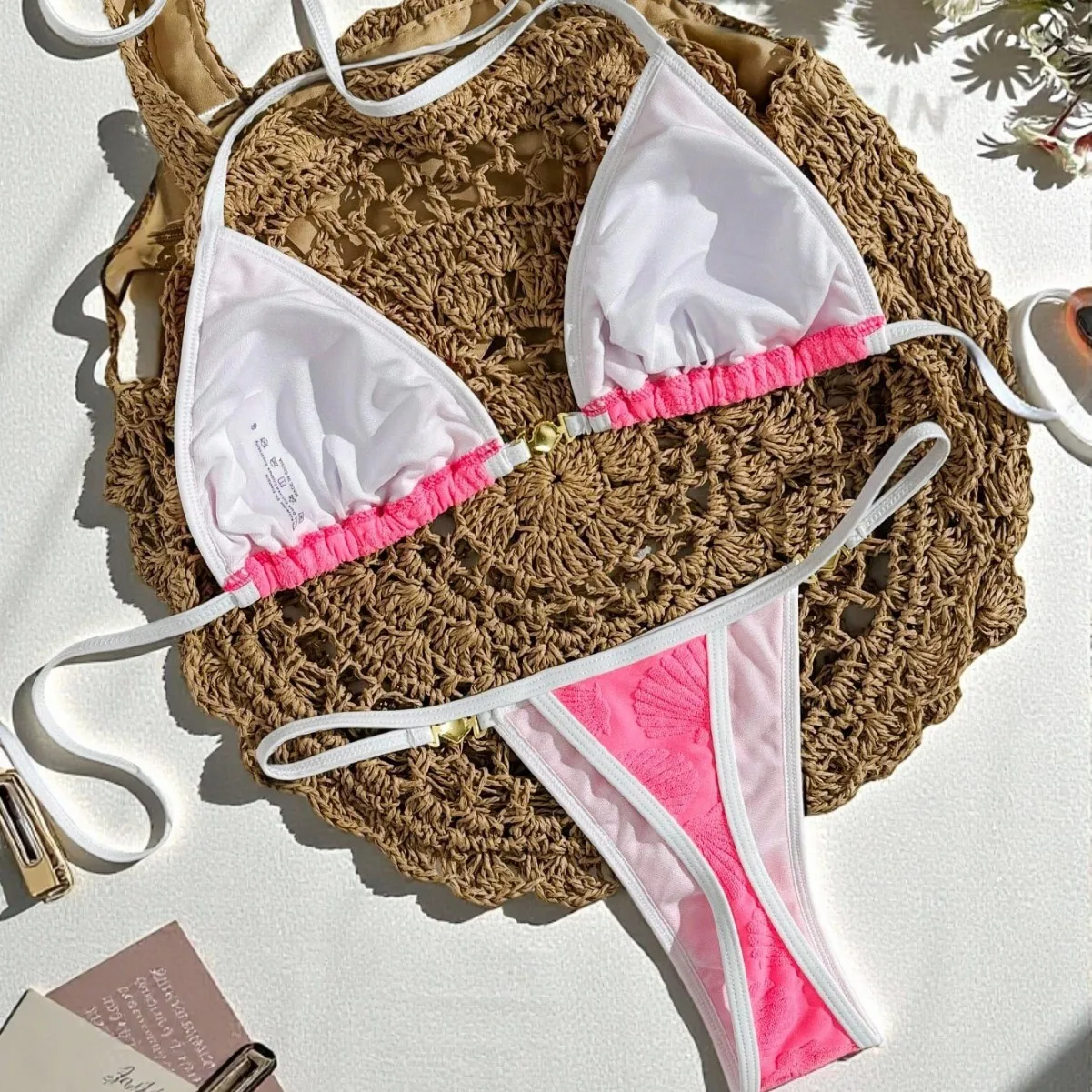 Fleur gaufrage maillots de bain unis licou String Triangle Micro Bikini String Sexy maillot de bain femmes maillot de bain deux pièces Bikini ensemble