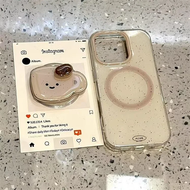 Magnetische Handyhülle mit bemaltem Reis-Muster, weißem Hintergrund und aufgespritzter Tinte, mit magnetischem Halter für iPhone 11 12 13 14 15 16 17 18 Pro Max – Detail 3