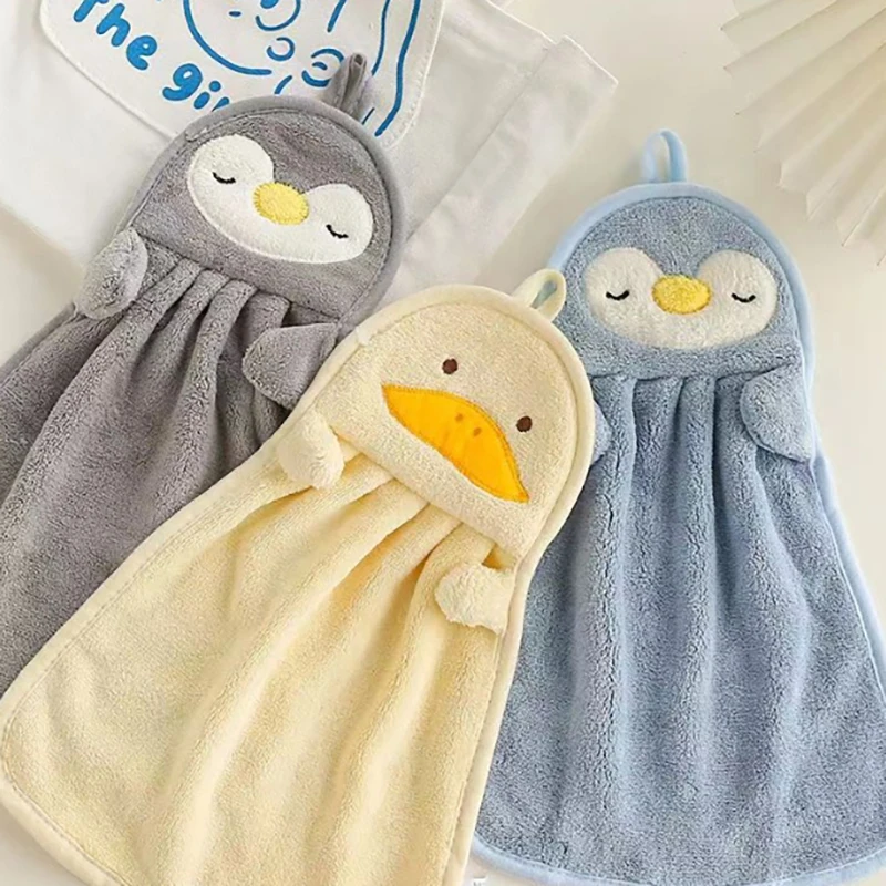 1pcCute Duck Pattern Microfiber Cleaning Towel Super Absorbent Household Hand Towel Multi-purpose Kitchen Tableware Wiping Cloth