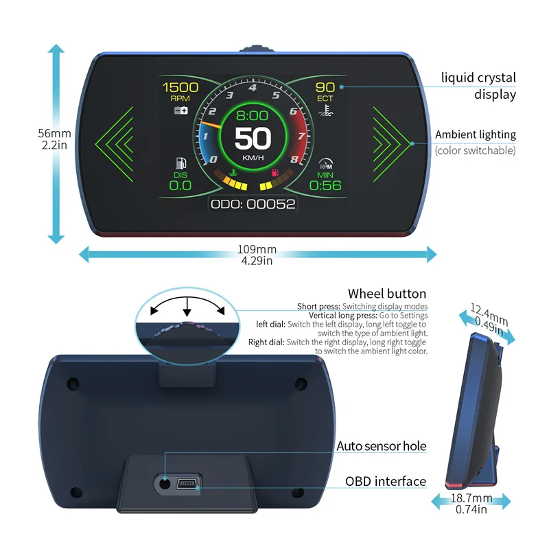 

P12S Car OBD2 Head Up Display Dual System For HUD OBD Car Gauge Smart Digital Meter Speed Fuel Read Fault Code Driving Computer