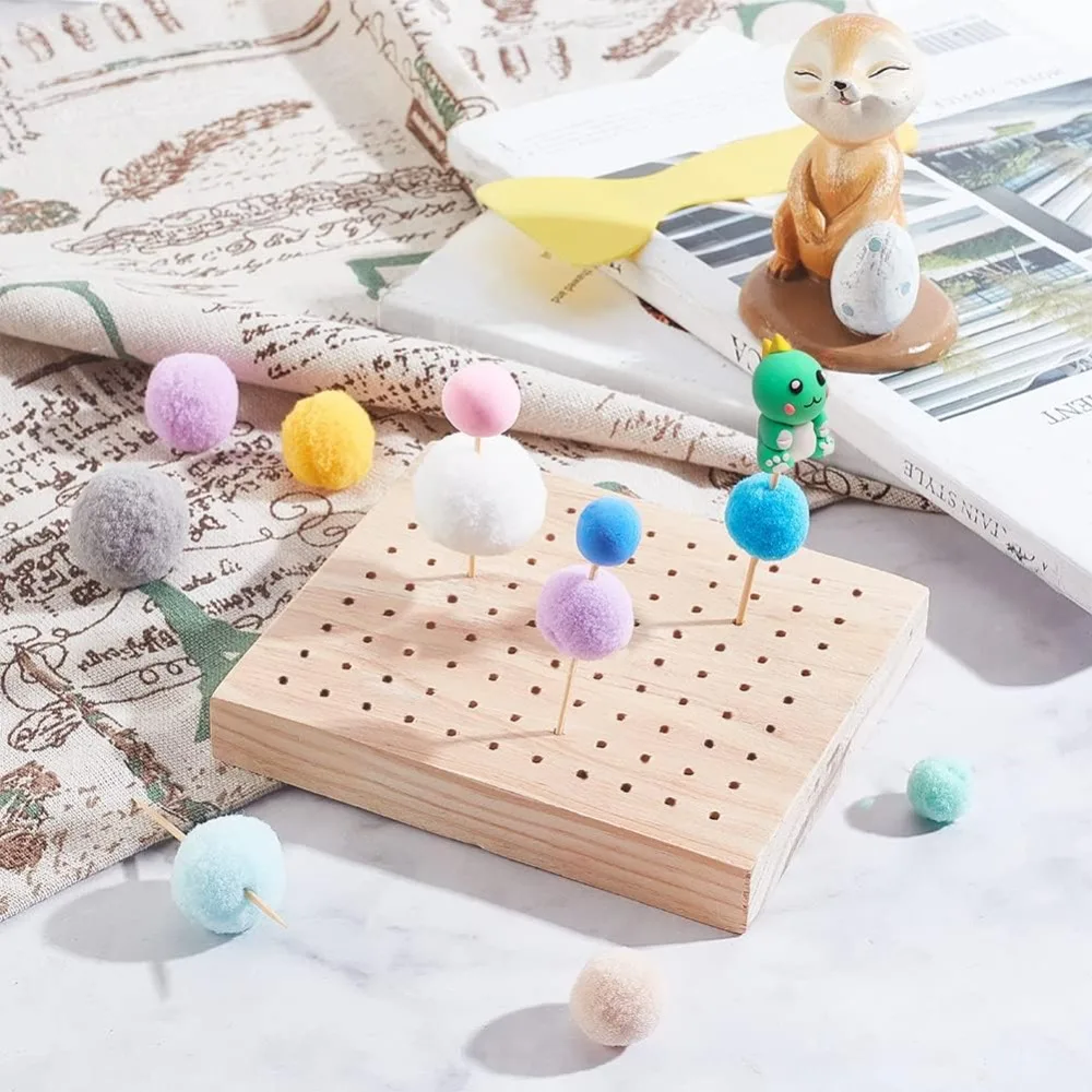 Wooden Food Skewer Holder 81 Holes Food Display Board Clay Figurines Display Trays Rectriangle Pick Display Stand for DIY Craft