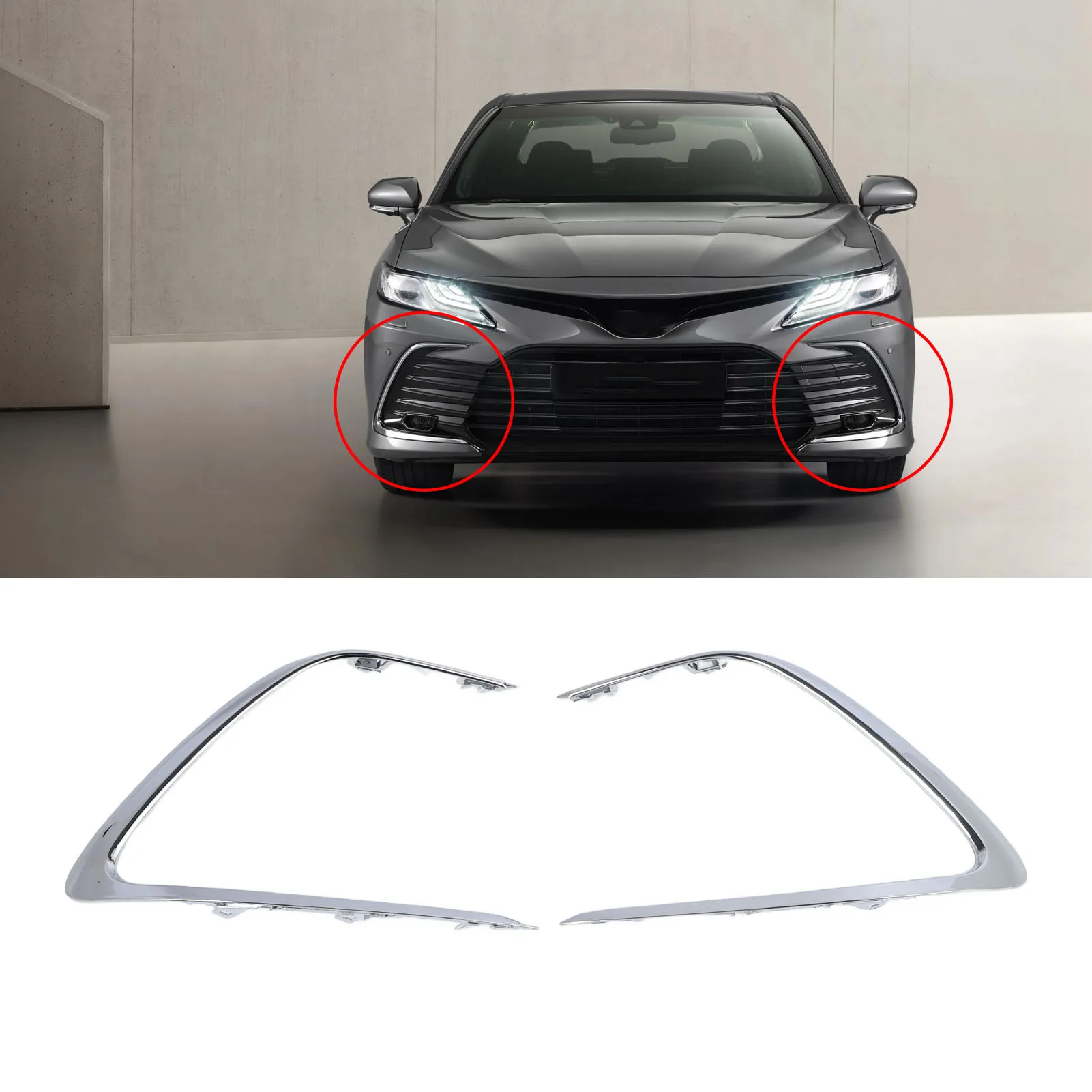 

1 Pair Car Front Bumper Chrome Cover Trim Set TO1038244 Bumper Side Chrome Molding Trim Replacement for Camry Hybrid LE XLE LE