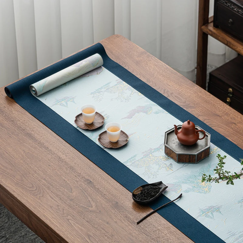 Brocade Tea Mat Waterproof Zen Table Runner Chinese Style Top-Notch Tablecloth Strip Towel Cloth Household