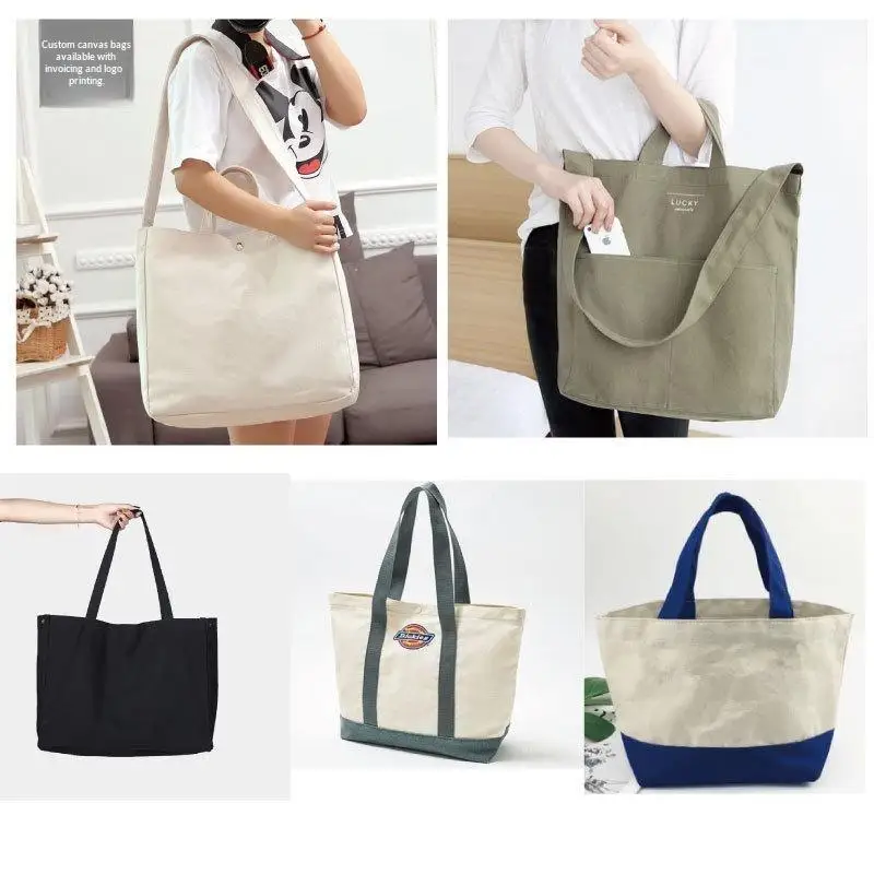 Large Green Canvas Shoulder Tote Bag Multi Outer Pockets Roomy Durable Bag for Work Commute Daily Grocery Shopping
