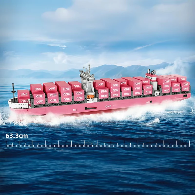 1446 Uds. Contenedor rosa creativo océano va un recipiente de transporte Kit de bloques de construcción barcos de carga modelo juegos de ladrillos juguete chico regalo MOC