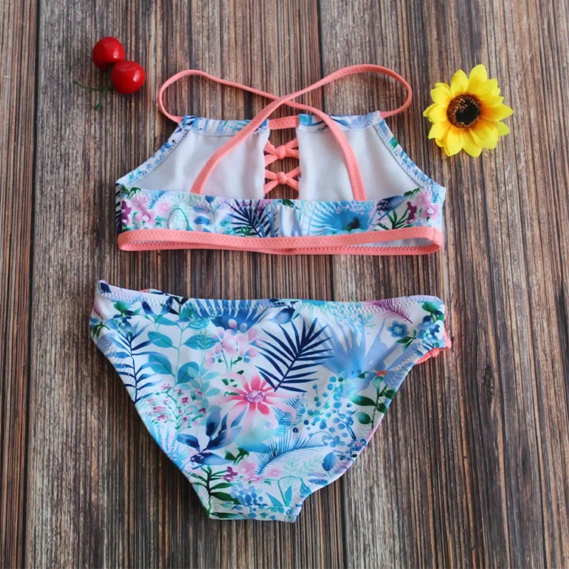 Swimwear Girls Halter Bikini Sets Print 2 Pieces Swim Suits Girl Swimsuit Kids Tankini Bathing Suits Swim Suit Girl Biquini