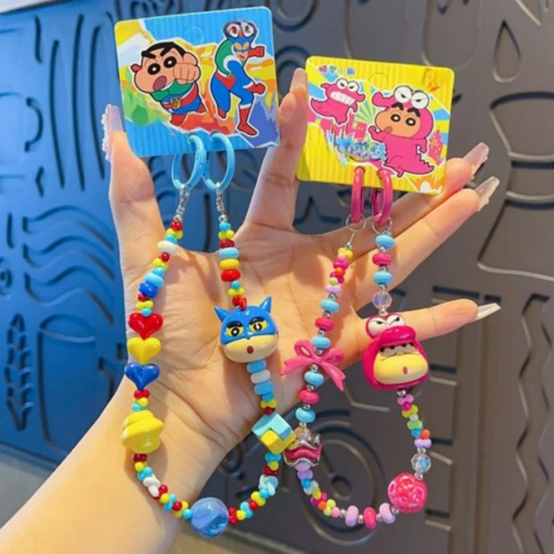 

Girl Heart Kawaii Crayon Shin chan 2025 new bead phone chain pad wrist bag backpack hanging decoration keychain Girls for Gifts