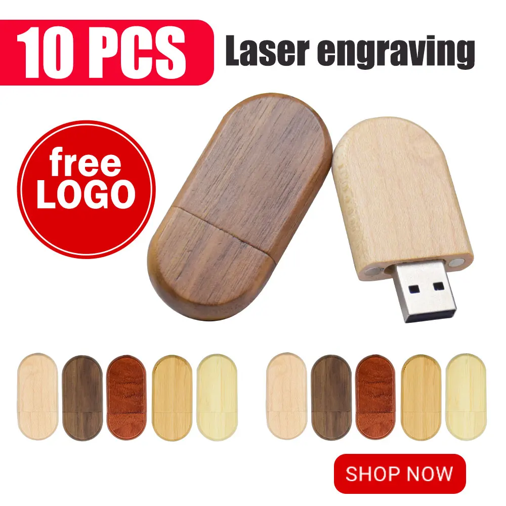

10pcs/Lot (Customizable LOGO) USB Flash Drive 2.0 Wooden Pendrive 4GB 8GB 16GB 32GB 64GB 128GB Memory Stick Wedding Gift u disk