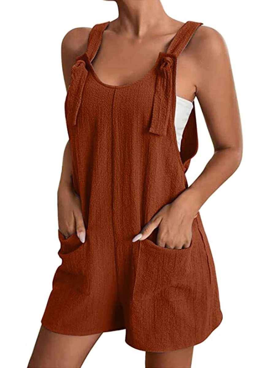 2024 Summer Women\'s Jumpsuit Overalls Short Loose Sleeveless Wide Leg Overall Solid Casual Daily Basic Romper with Pockets