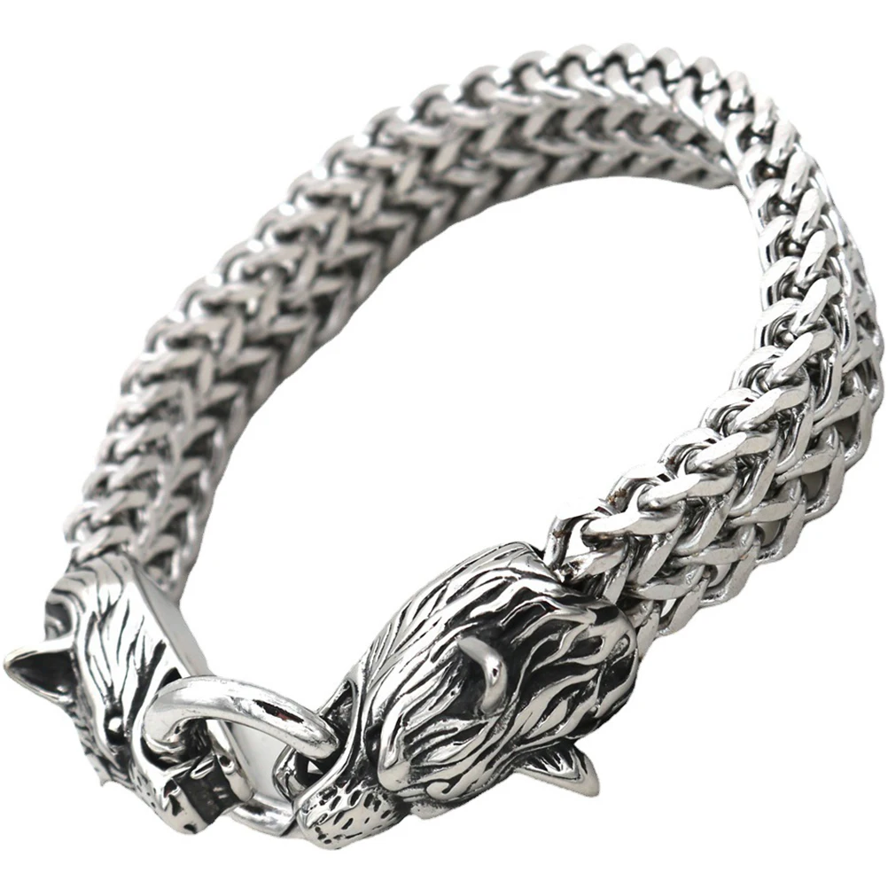 

Head Steel Men Jewelry Cool Viking Wolf Bracelet Wrist Chain Wolf Head Wrist Chain Trendy Male Accessories Bracelet