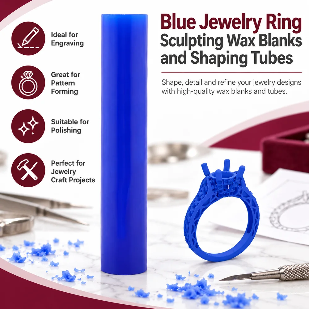 Blue Jewelry Ring Sculpting Wax Blanks and Shaping Tubes for Engraving, Pattern Forming, Polishing and Jewelry Craft Projects