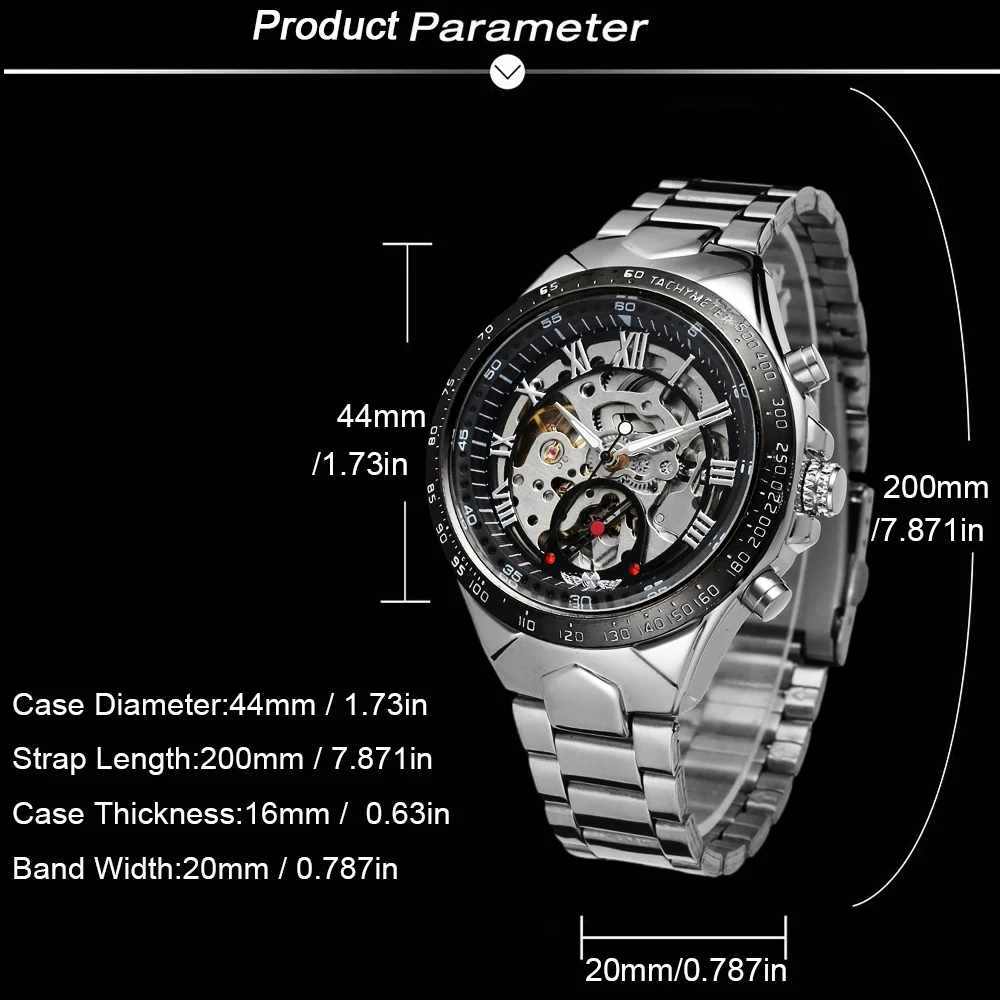 T-WINNER Business Men's Automatic Skeleton Mechanical Watch Stainless Steel Retro Silvery Black Hollow Dial Man Sport Wristwatch
