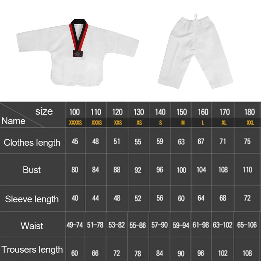 USHINE TKD Costumes Clothing White Taekwondo Uniforms WTF Karate Judo Dobok Clothes Children Adult Unisex Long Sleeve Gi Uniform