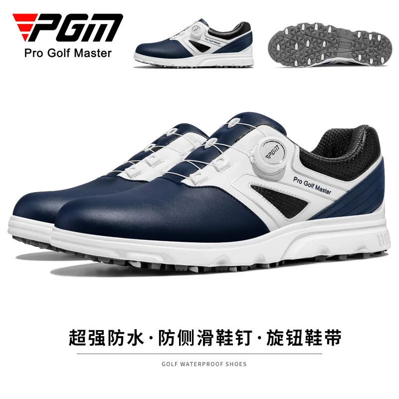 PGM golf shoes with knob laces, waterproof, anti-slip spikes, men's golf shoes, non-slip