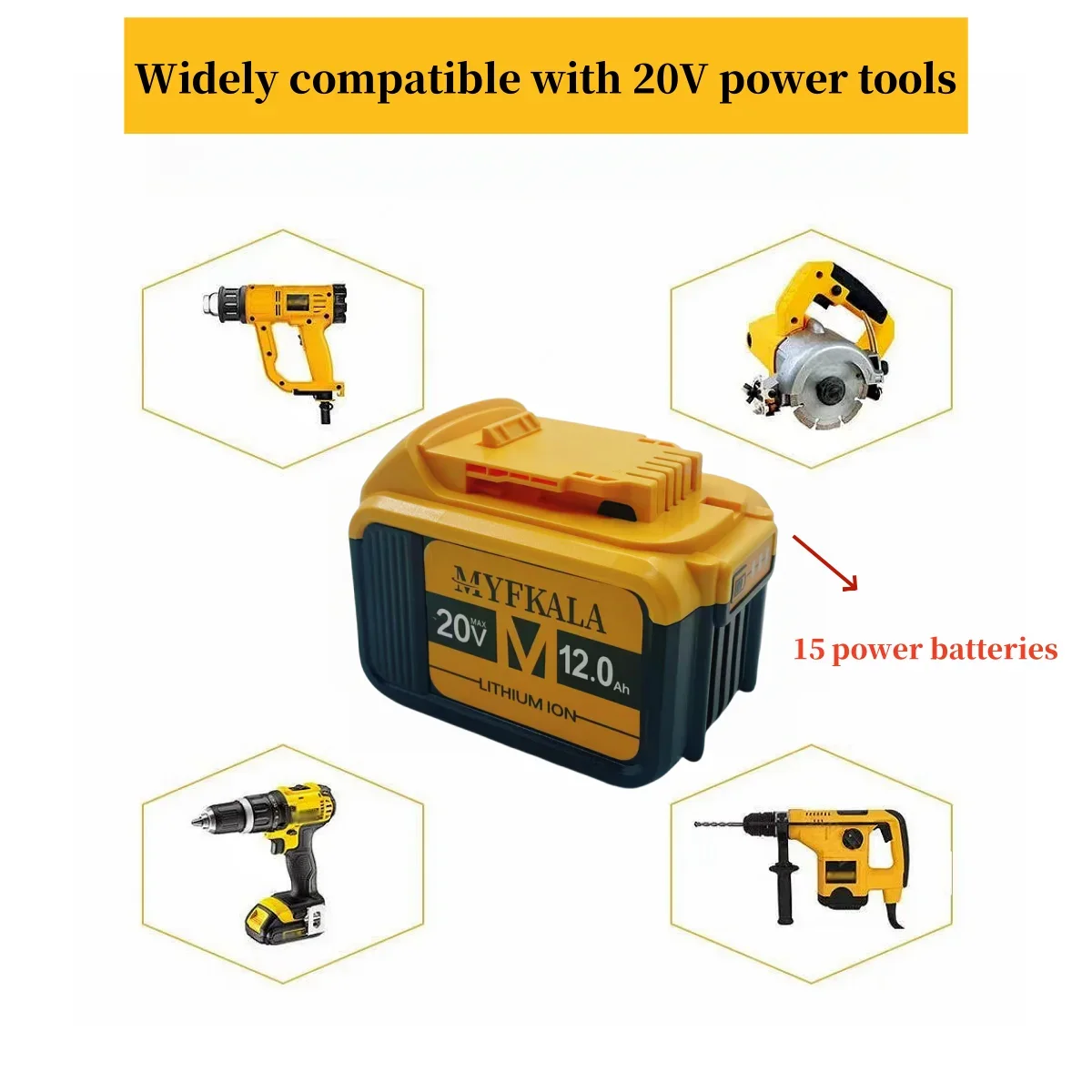 Original 12000mAh High-capacity For DeWalt 20V max Tool Battery Compatible with DCB184 DCB181 DCB200 DCB206Replacement Battery