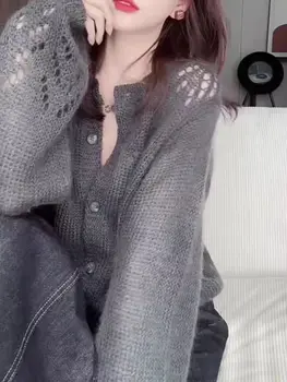 Women's Hollow-Out Open-Front Knit Cardigan 3 Spring Autumn Hollow out Long Sve Loose Knitted Soft Versatile 2025 Open Cardigan High End Sweater Lazy Outerwear Top 3