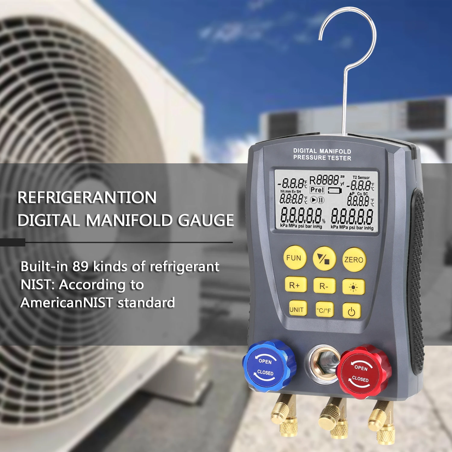 

Pressure Gauge Refrigeration Manifold Digital Vacuum HVAC Meter Pressure Temperature Tester Refrigerant Test