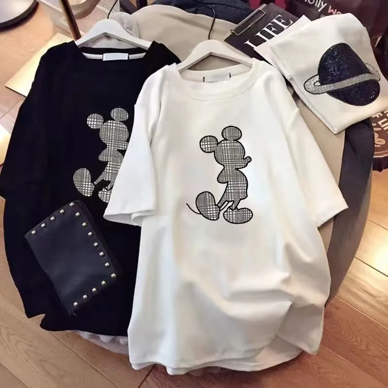 T-Shirt topy damskie nadruk Mickey luźny T-Shirt Kawaii kreskówka letni Top damska koszulka Harajuku Femme Streetwear