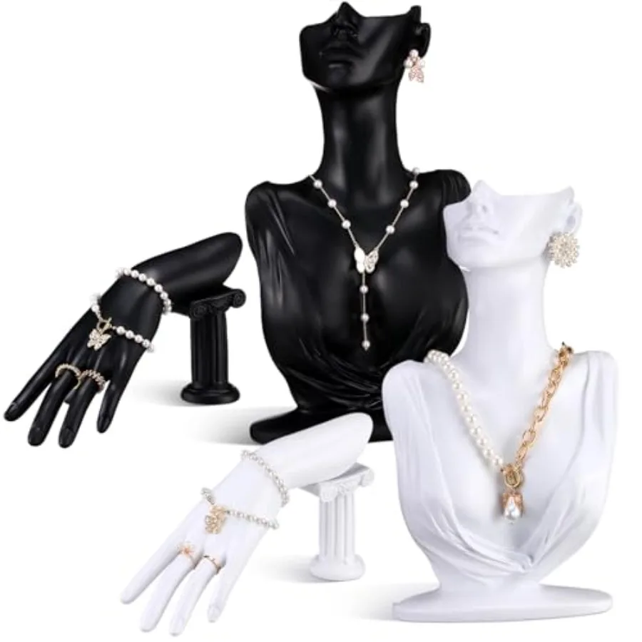 

Набор из 4 ювелирных изделий из смолы, манекен, подставка для ожерелья и сережек и женский манекен, кольцо на руку, держатель для браслета, бюст O