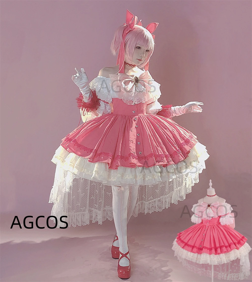 

AGCOS Kaname Madoka Косплей Аниме Puella Magi Madoka Magica Косплей Костюм Женщина Розовое Платье Walpurgis Night Kaname Madoka Cos